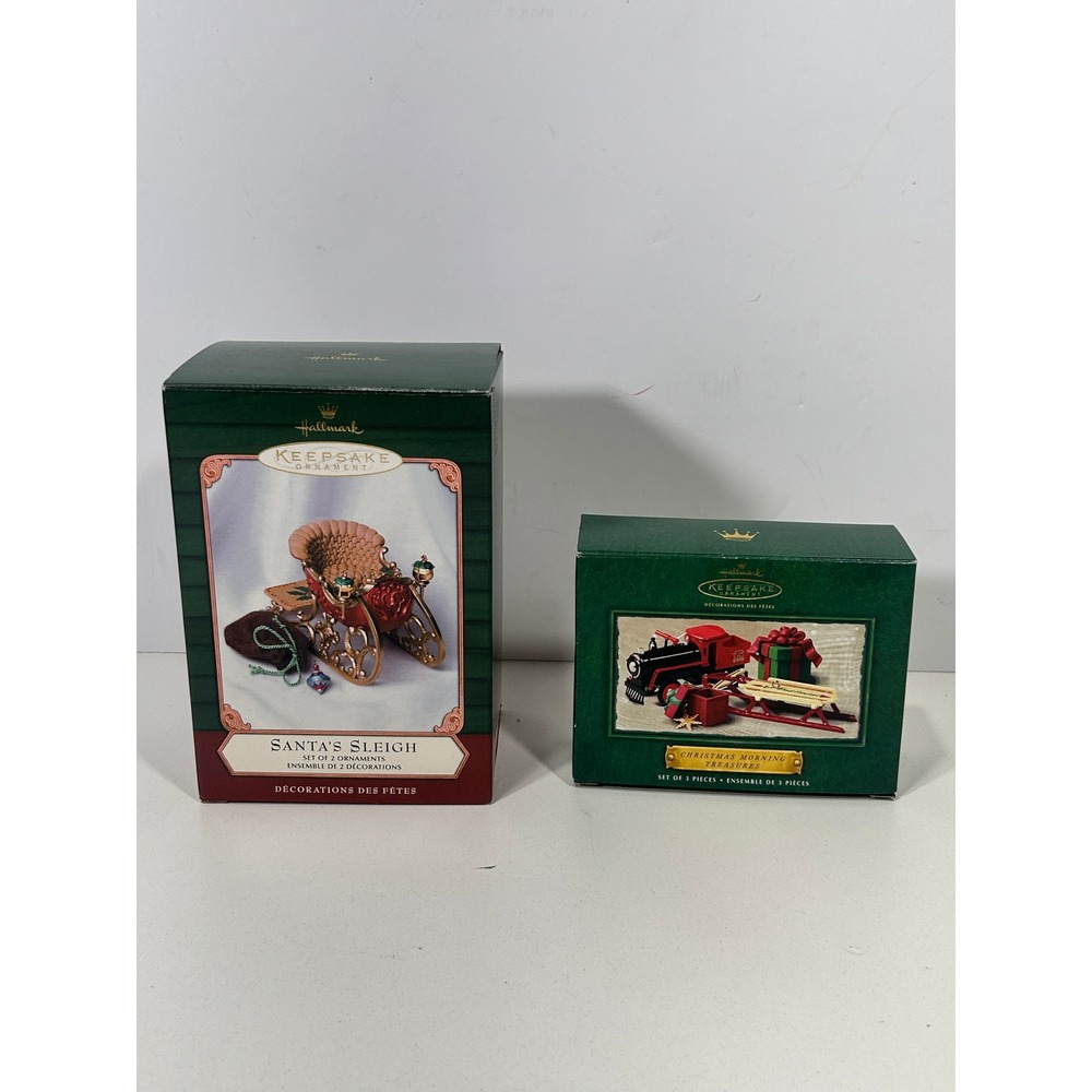 Hallmark Keepsake Ornaments Santa's Sleigh 2001 & Christmas Morning Treasures